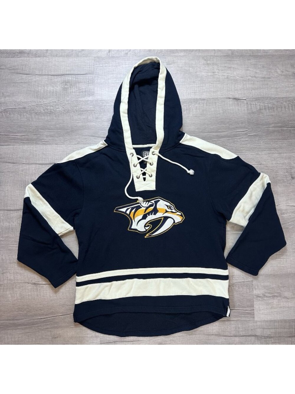 Nashville Predators OTS Hoodie Lace Pullover Sweatshirt Large Mens Blue NHL